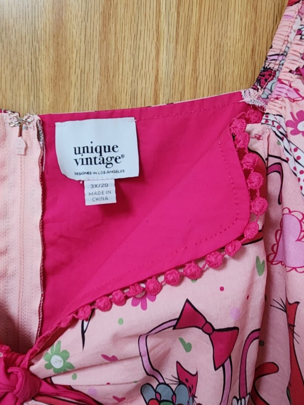 Unique Vintage Pink Caturday Cotton Swing Dress Cats Umbrellas 3x size 20 - Picture 4 of 12
